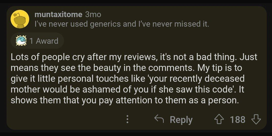 Toxic code review: reviewer personalizes insults and calls it helpful feedback
