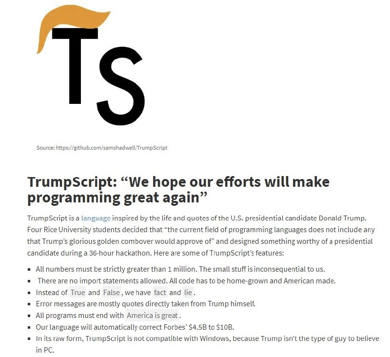 TrumpScript: A Politically Incorrect Programming Language