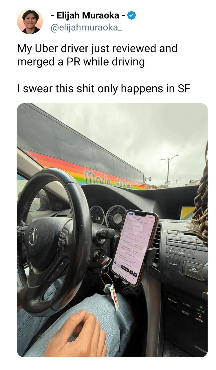 Uber Driver Reviews and Merges PR While Driving in San Francisco