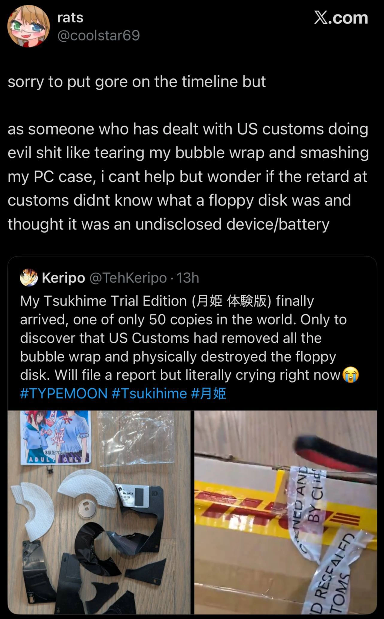 US Customs Destroys One of 50 Tsukihime Trial Floppy Disks
