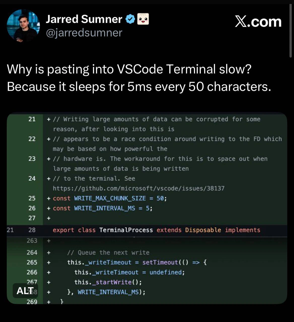 VSCode Terminal Paste Is Slow Because It Literally Sleeps Every 50 Characters