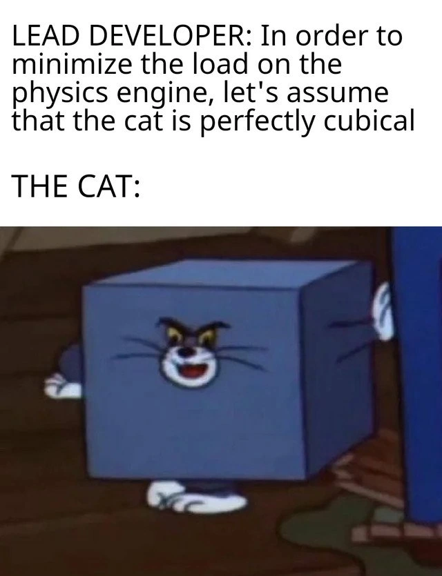 Lead dev optimizes physics by declaring the cat a perfect cube