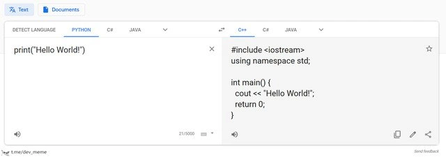 Google Translate for Programmers: Python to C++