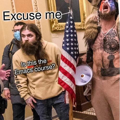 Lost developer at chaotic scene politely asks if it's the Emacs course