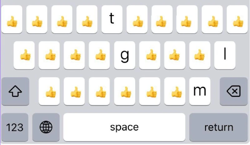 Rubber-stamp code review keyboard: only 👍 and spares letters for 'LGTM'