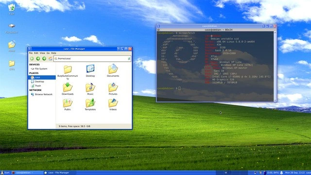 Running Debian Sid With a Perfectly Disguised Windows XP Desktop Skin