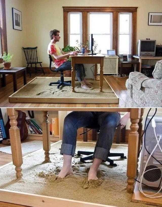 Taking 'work from the beach' literally with an indoor sandbox workstation