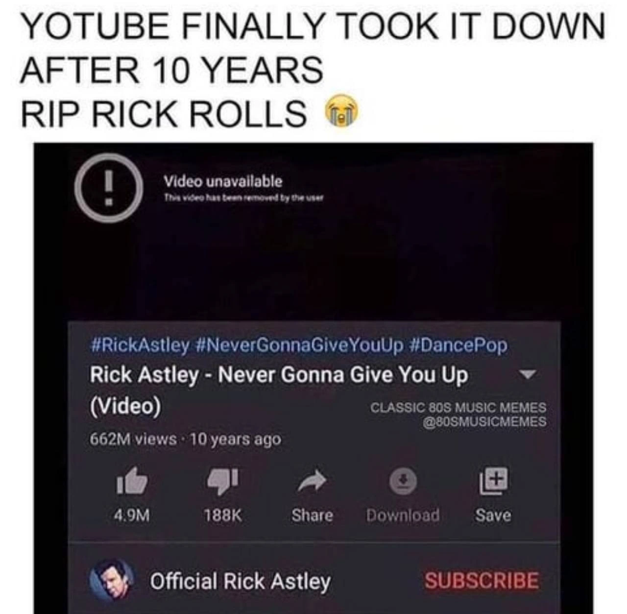 A Hoax Mourning the Supposed End of the Rick Roll Era